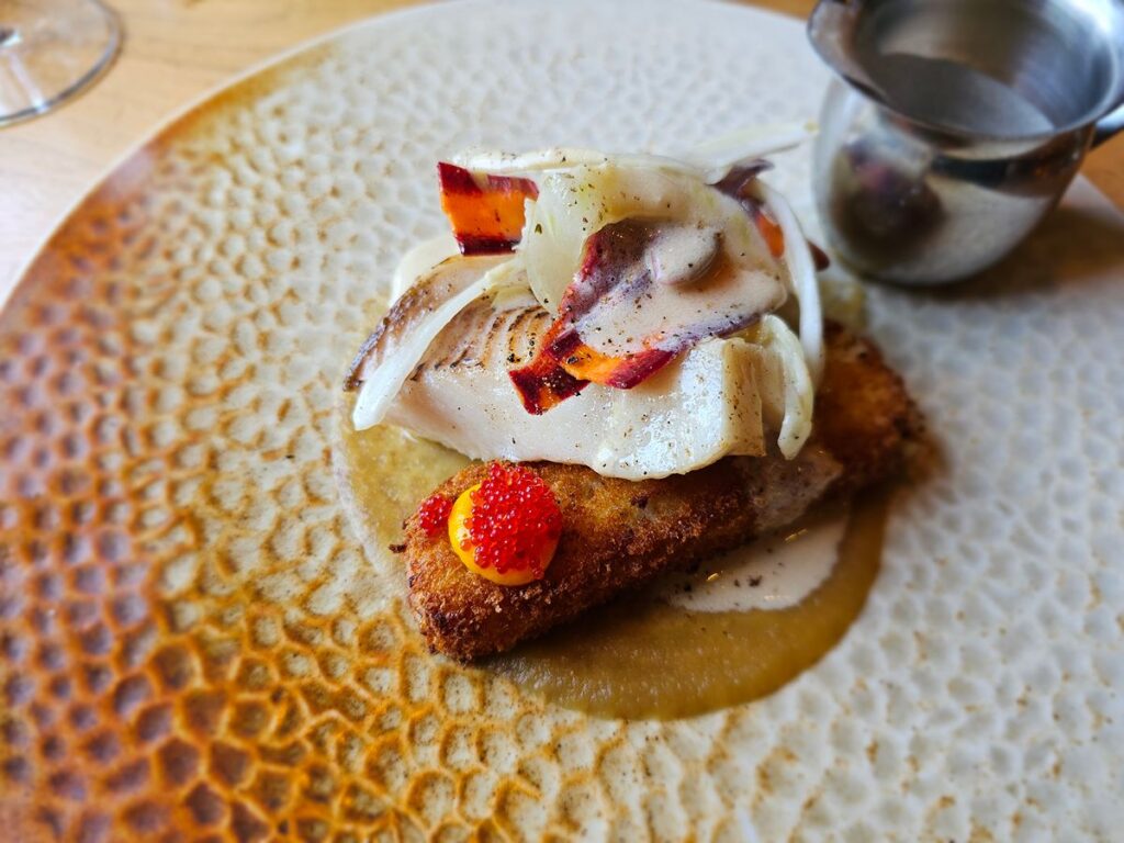 White fish dish at 5 Fishermen restaurant